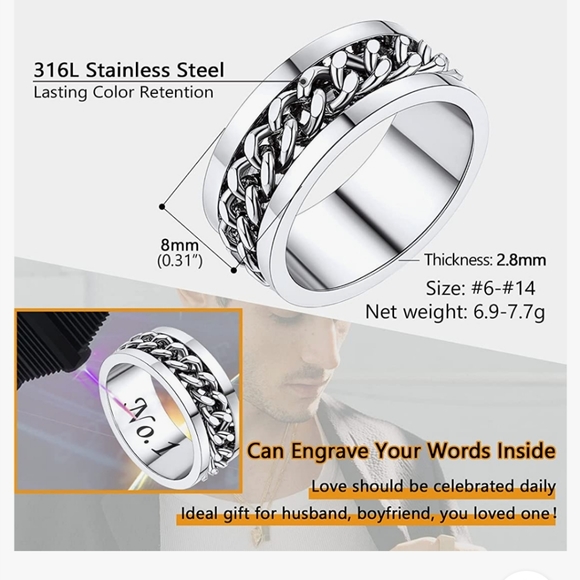Men's Stainless Steel Spinner Fidget ring  Sze 8mm. Brand new - Picture 6 of 7
